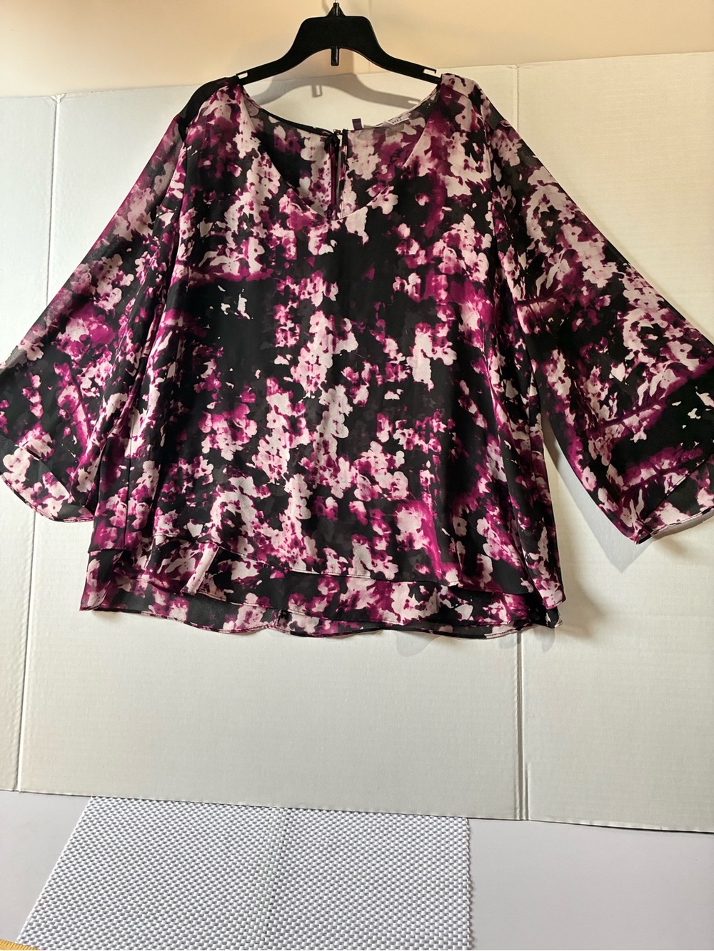 Jennifer Lopez Black and Magenta Floral Chiffon Blouse